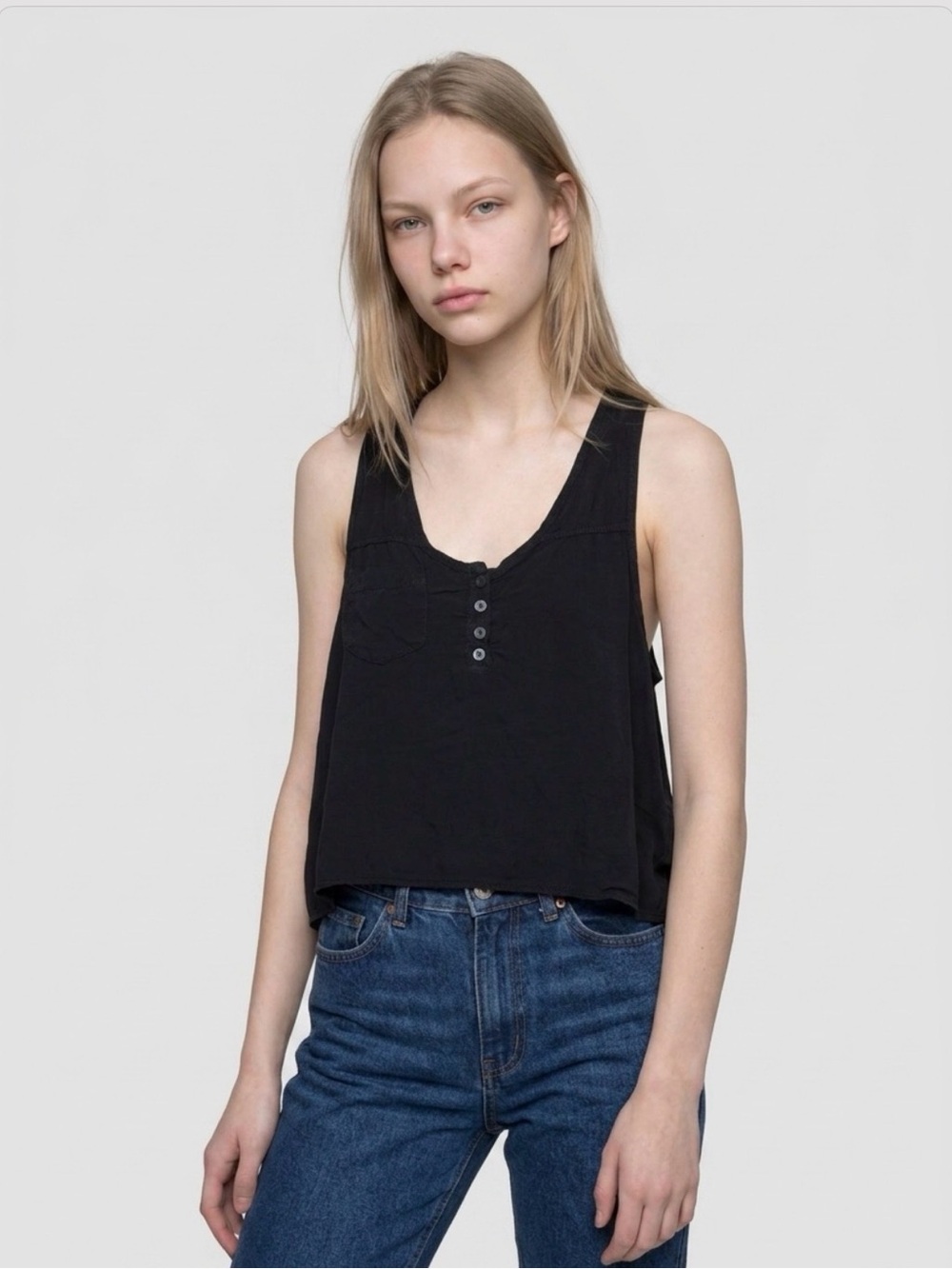 Brandy Melville Black Cropped Button-Front Tank